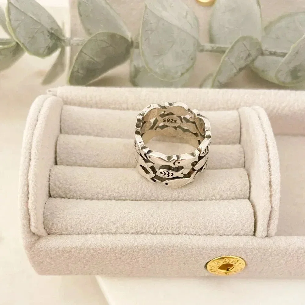 925 Sterling Silver Fish Ring School of Fish Ring Dainty Fish Ring Band - Picture 9 of 9